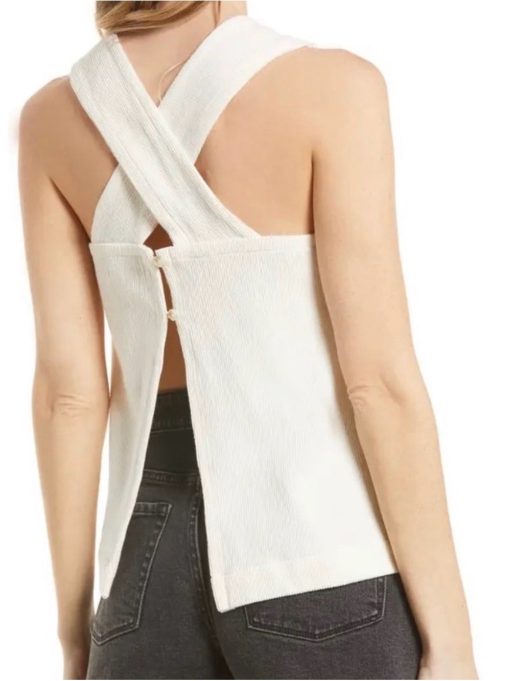 Madewell Ottoman Jacquard Cross Back Open Button Tank in Cream Size Small